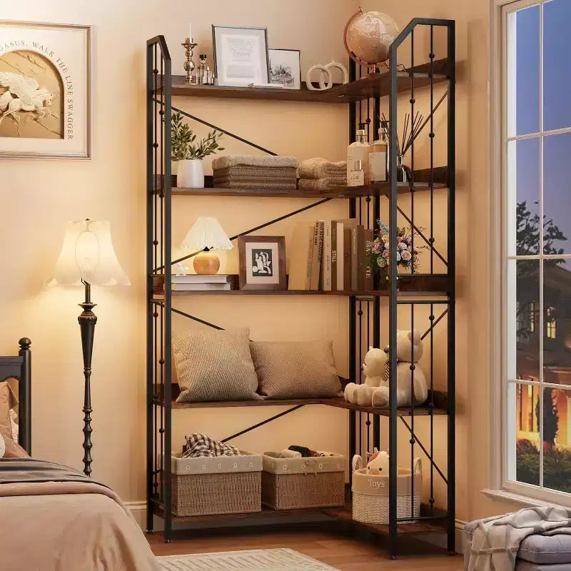 Étagère d'angle à 5 niveaux, étagère en forme de L de 72 po, organisateur de rangement, étagère moderne pour chambre à coucher, salon et bureau à domicile