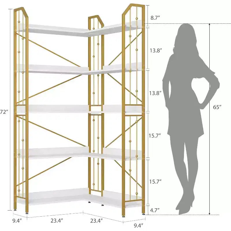 Étagère d'angle à 5 niveaux, étagère en forme de L de 72 po, organisateur de rangement, étagère moderne pour chambre à coucher, salon et bureau à domicile