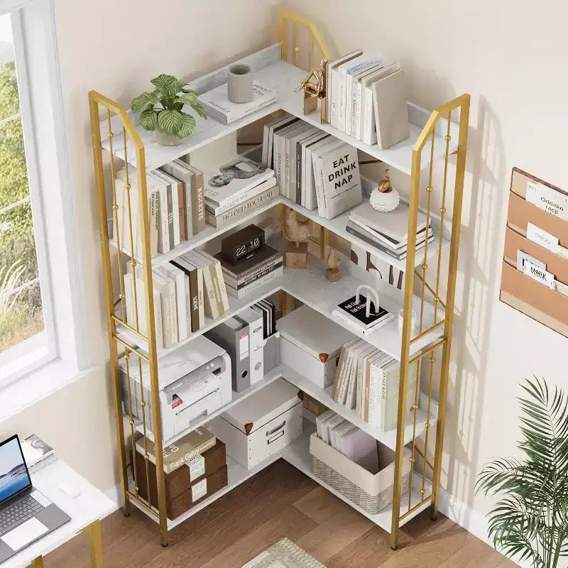 Étagère d'angle à 5 niveaux, étagère en forme de L de 72 po, organisateur de rangement, étagère moderne pour chambre à coucher, salon et bureau à domicile