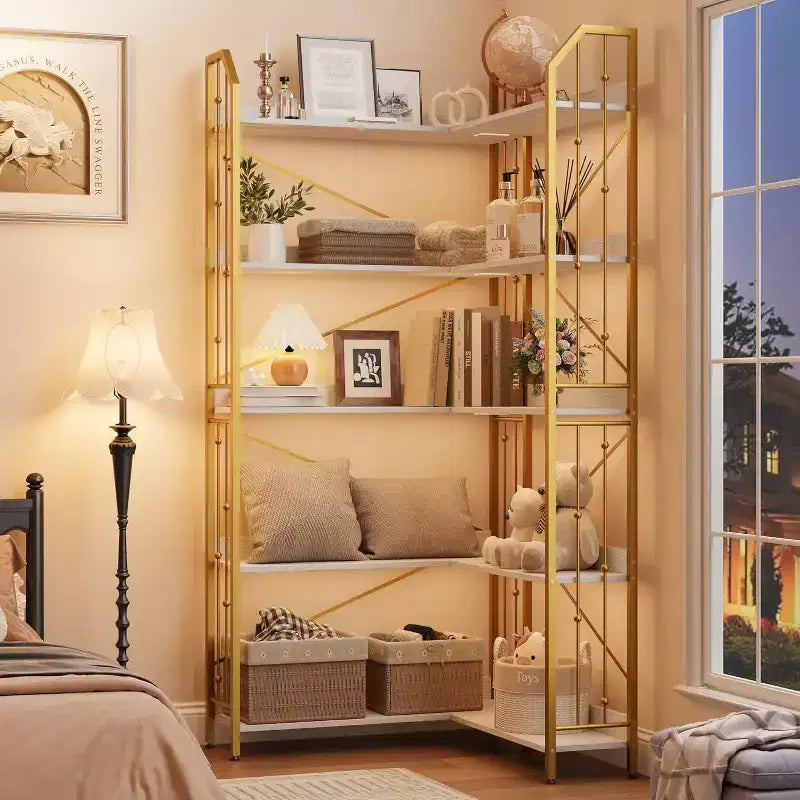 Étagère d'angle à 5 niveaux, étagère en forme de L de 72 po, organisateur de rangement, étagère moderne pour chambre à coucher, salon et bureau à domicile