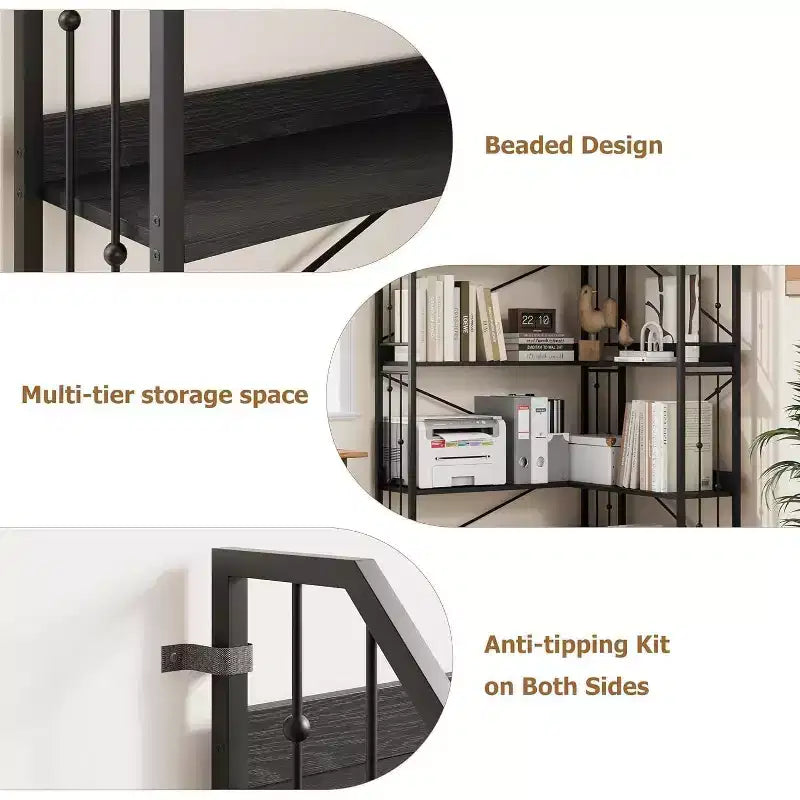 Étagère d'angle à 5 niveaux, étagère en forme de L de 72 po, organisateur de rangement, étagère moderne pour chambre à coucher, salon et bureau à domicile