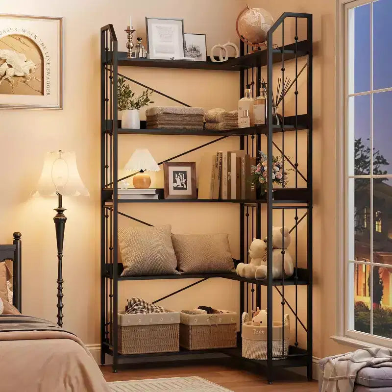 Étagère d'angle à 5 niveaux, étagère en forme de L de 72 po, organisateur de rangement, étagère moderne pour chambre à coucher, salon et bureau à domicile