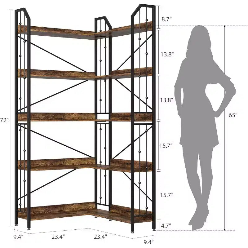 Étagère d'angle à 5 niveaux, étagère en forme de L de 72 po, organisateur de rangement, étagère moderne pour chambre à coucher, salon et bureau à domicile