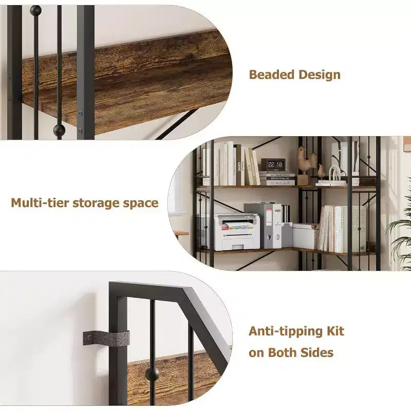 Étagère d'angle à 5 niveaux, étagère en forme de L de 72 po, organisateur de rangement, étagère moderne pour chambre à coucher, salon et bureau à domicile