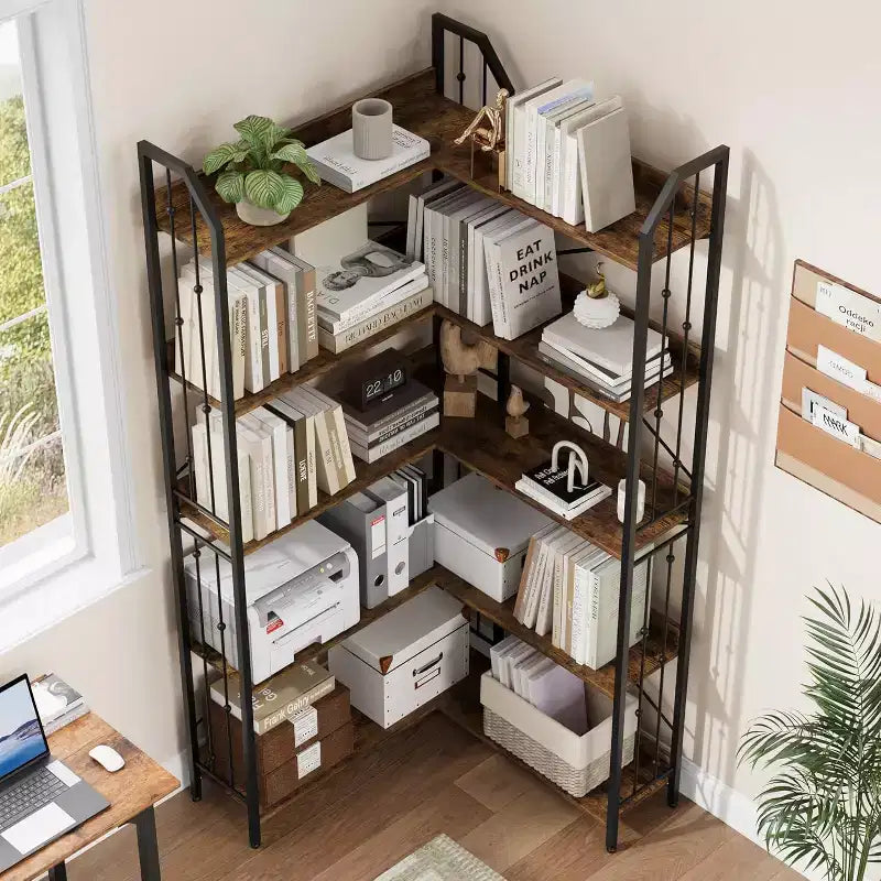 Étagère d'angle à 5 niveaux, étagère en forme de L de 72 po, organisateur de rangement, étagère moderne pour chambre à coucher, salon et bureau à domicile
