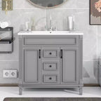 Meuble-lavabo de salle de bain 36 po avec lavabo intégré, meuble de rangement de salle de bain avec 2 tiroirs et 2 portes à fermeture amortie, meuble de salle de bain en bois avec lavabo simple