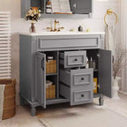 Meuble-lavabo de salle de bain 36 po avec lavabo intégré, meuble de rangement de salle de bain avec 2 tiroirs et 2 portes à fermeture amortie, meuble de salle de bain en bois avec lavabo simple