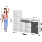 Étagère à Livres en Bois Acekool pour Enfants, Bibliothèque Cabane à 5 Compartiments avec Boîtes de Rangement, Étagère d'Organisation pour Chambre d'Enfant, Salle de Jeux, Blanc