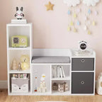 Étagère à Livres en Bois Acekool pour Enfants, Bibliothèque Cabane à 5 Compartiments avec Boîtes de Rangement, Étagère d'Organisation pour Chambre d'Enfant, Salle de Jeux, Blanc