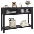 Entryway Table, Wood Console Table with 2 Glass Drawers, 2 Tier Sofa Table with Storage for Living Room, Foyer Tables for Entryway-Black