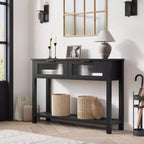Table d'entrée, Console en bois avec 2 tiroirs en verre, Table de canapé à 2 niveaux avec rangement pour salon, Tables de foyer pour entrée - Noir