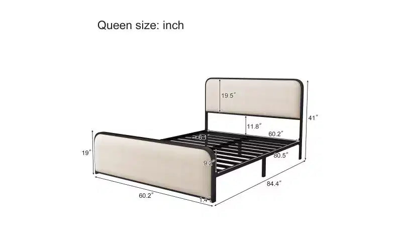 TUYOHW Cadre de Lit Plateforme Queen Size avec Tête de Lit et Pied de Lit Courbes Rembourrés, Cadre de Lit en Métal Robuste avec Rangement Sous le Lit