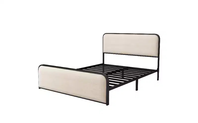 TUYOHW Cadre de Lit Plateforme Queen Size avec Tête de Lit et Pied de Lit Courbes Rembourrés, Cadre de Lit en Métal Robuste avec Rangement Sous le Lit