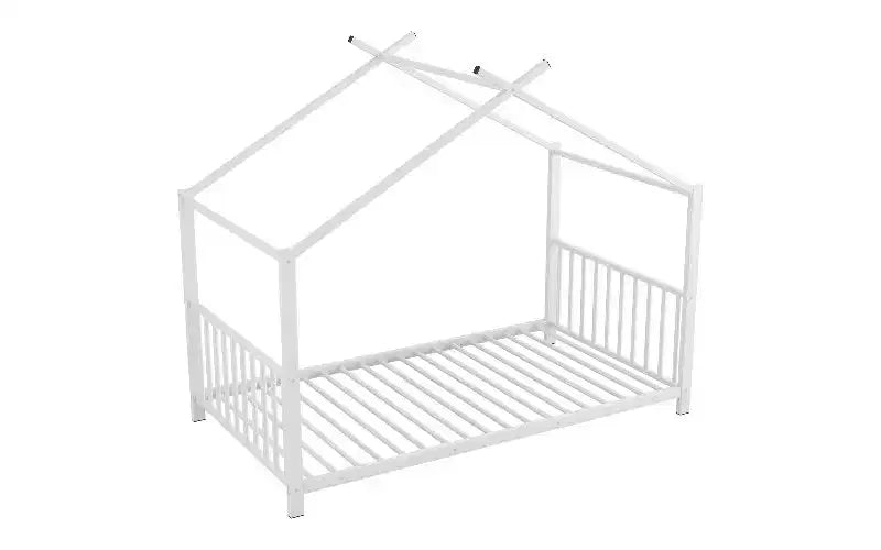 Cadre de lit double moderne TUYOHW, cadre de lit plateforme en métal en forme de maison, lit Montessori pour enfants avec tête de lit, aucun sommier tapissier requis pour lit de tout-petit