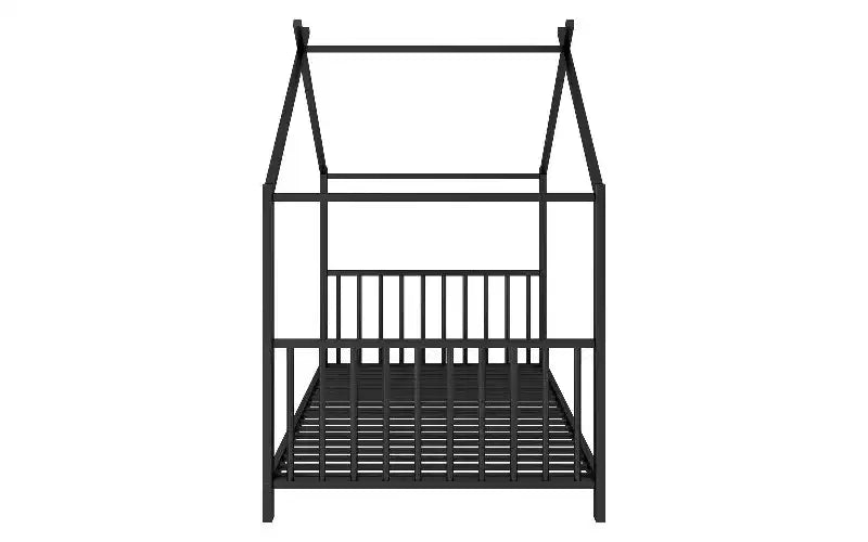 Cadre de lit double moderne TUYOHW, cadre de lit plateforme en métal en forme de maison, lit Montessori pour enfants avec tête de lit, aucun sommier tapissier requis pour lit de tout-petit