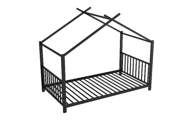Cadre de lit double moderne TUYOHW, cadre de lit plateforme en métal en forme de maison, lit Montessori pour enfants avec tête de lit, aucun sommier tapissier requis pour lit de tout-petit