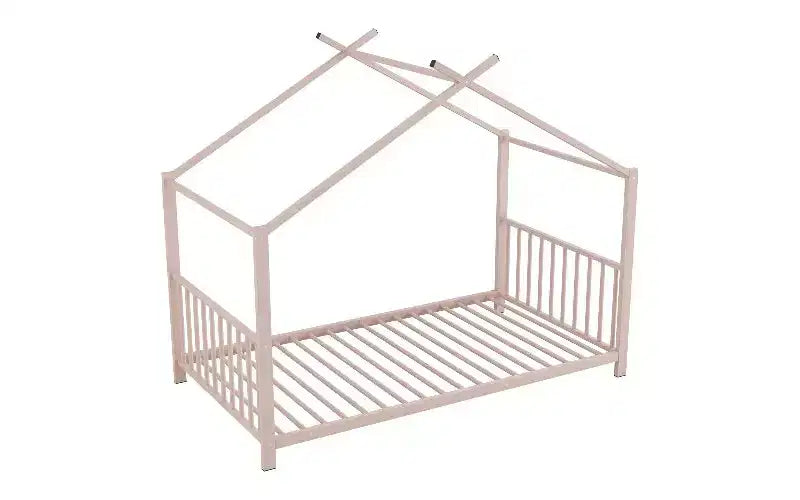 Cadre de lit double moderne TUYOHW, cadre de lit plateforme en métal en forme de maison, lit Montessori pour enfants avec tête de lit, aucun sommier tapissier requis pour lit de tout-petit