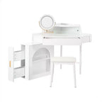 Coiffeuse d'angle Whisen, Ensemble de coiffeuse moderne, Table de maquillage avec miroir, tabouret et grand rangement - Blanc