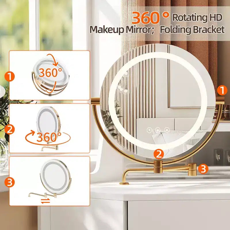 Coiffeuse d'angle Whisen, Ensemble de coiffeuse moderne, Table de maquillage avec miroir, tabouret et grand rangement - Blanc