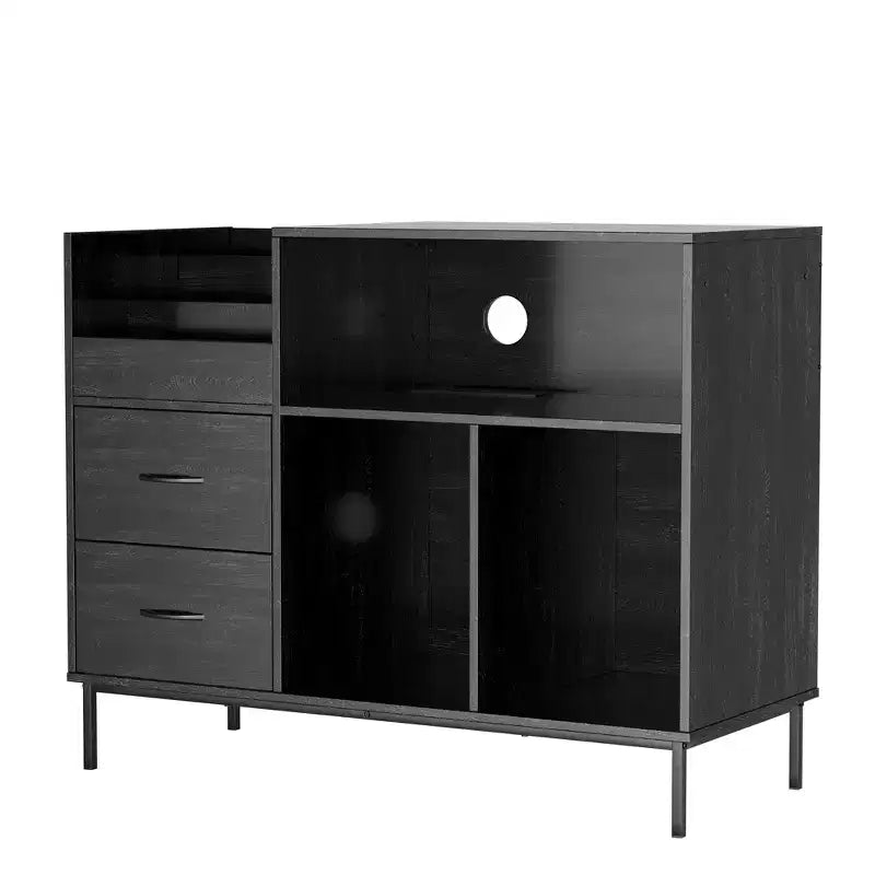 Meuble de rangement pour disques vinyles JVNOXK Eco-Friendly avec prise double, adapté au salon, noir