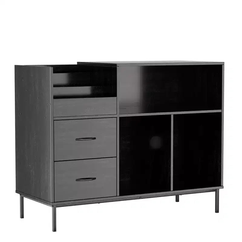 Meuble de rangement pour disques vinyles JVNOXK Eco-Friendly avec prise double, adapté au salon, noir