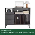 Meuble de rangement pour disques vinyles JVNOXK Eco-Friendly avec prise double, adapté au salon, noir