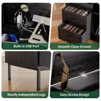 Meuble de rangement pour disques vinyles JVNOXK Eco-Friendly avec prise double, adapté au salon, noir