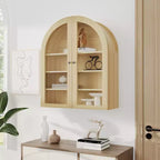 Armoire murale de salle de bain arquée, armoire de rangement pour médicaments en bois de style ferme, à fixer au mur, avec portes en acrylique et étagères réglables pour cuisine, buanderie