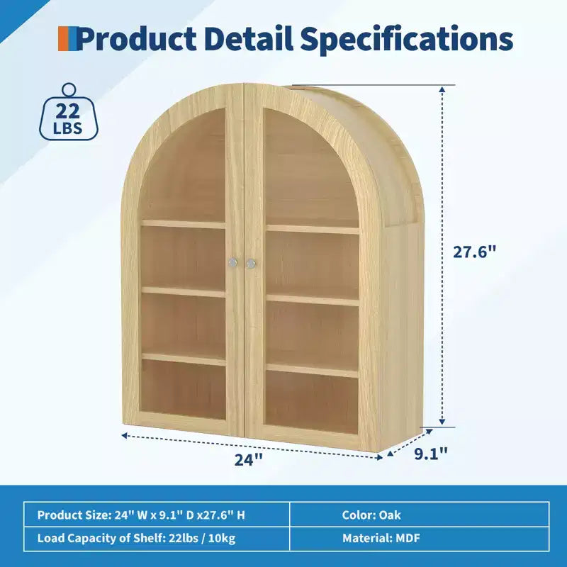 Armoire murale de salle de bain arquée, armoire de rangement pour médicaments en bois de style ferme, à fixer au mur, avec portes en acrylique et étagères réglables pour cuisine, buanderie