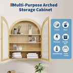 Armoire murale de salle de bain arquée, armoire de rangement pour médicaments en bois de style ferme, à fixer au mur, avec portes en acrylique et étagères réglables pour cuisine, buanderie