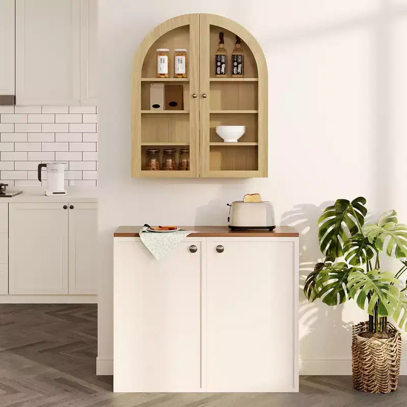 Armoire murale de salle de bain arquée, armoire de rangement pour médicaments en bois de style ferme, à fixer au mur, avec portes en acrylique et étagères réglables pour cuisine, buanderie