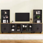 Farmhouse TV Wall Unit for 70 TV, Entertainment Center with Bookshelves, Textured Glass Doors, Gourd Legs