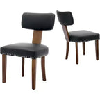 2 ensembles de chaises de salle à manger, chaises de cuisine modernes en cuir, avec dossiers incurvés, cadre en bois dur, pieds en bois et décoration cloutée