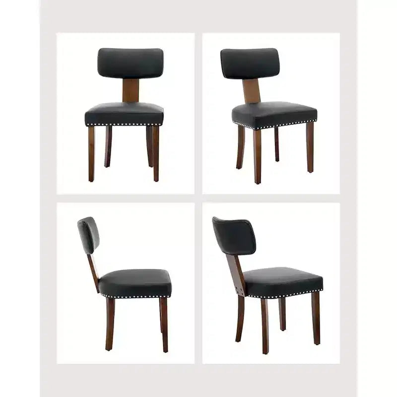 2 ensembles de chaises de salle à manger, chaises de cuisine modernes en cuir, avec dossiers incurvés, cadre en bois dur, pieds en bois et décoration cloutée