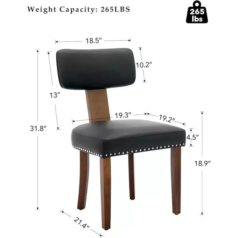 2 ensembles de chaises de salle à manger, chaises de cuisine modernes en cuir, avec dossiers incurvés, cadre en bois dur, pieds en bois et décoration cloutée