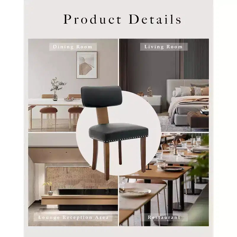 2 ensembles de chaises de salle à manger, chaises de cuisine modernes en cuir, avec dossiers incurvés, cadre en bois dur, pieds en bois et décoration cloutée