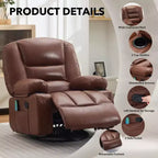 Fauteuil inclinable de massage pour adultes, fauteuil à bascule pivotant à 360° avec fonction massage et chauffage, fauteuil inclinable avec rangement et porte-gobelet