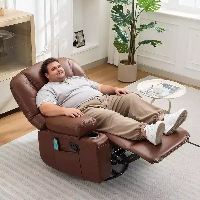 Fauteuil inclinable de massage pour adultes, fauteuil à bascule pivotant à 360° avec fonction massage et chauffage, fauteuil inclinable avec rangement et porte-gobelet