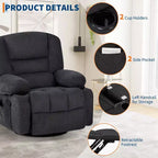 Fauteuil inclinable de massage pour adultes, fauteuil à bascule pivotant à 360° avec fonction massage et chauffage, fauteuil inclinable avec rangement et porte-gobelet