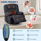 Fauteuil inclinable de massage pour adultes, fauteuil à bascule pivotant à 360° avec fonction massage et chauffage, fauteuil inclinable avec rangement et porte-gobelet