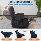 Fauteuil inclinable de massage pour adultes, fauteuil à bascule pivotant à 360° avec fonction massage et chauffage, fauteuil inclinable avec rangement et porte-gobelet