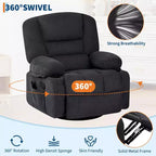 Fauteuil inclinable de massage pour adultes, fauteuil à bascule pivotant à 360° avec fonction massage et chauffage, fauteuil inclinable avec rangement et porte-gobelet