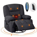 Fauteuil inclinable de massage pour adultes, fauteuil à bascule pivotant à 360° avec fonction massage et chauffage, fauteuil inclinable avec rangement et porte-gobelet