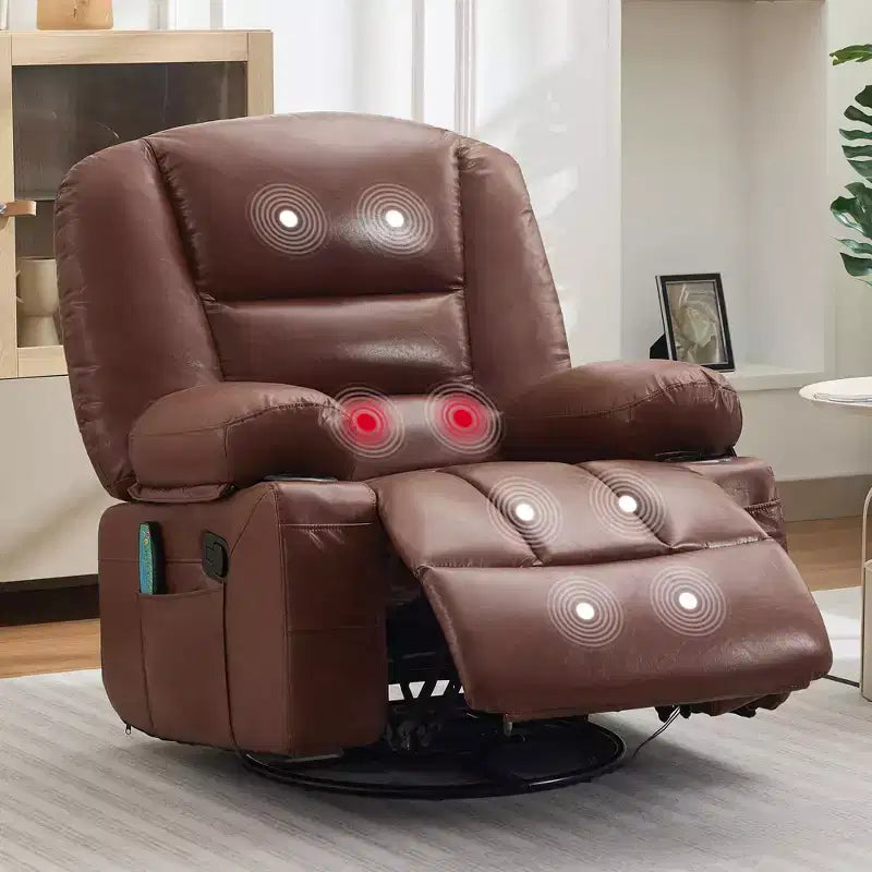 Fauteuil inclinable de massage pour adultes, fauteuil à bascule pivotant à 360° avec fonction massage et chauffage, fauteuil inclinable avec rangement et porte-gobelet