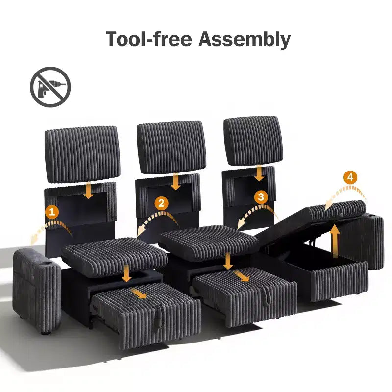 Canapé convertible modulaire Dyonery avec lit escamotable, convertible avec méridienne de rangement et poche latérale, pour salon ou appartement