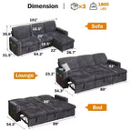 Canapé convertible modulaire Dyonery avec lit escamotable, convertible avec méridienne de rangement et poche latérale, pour salon ou appartement