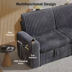 Canapé convertible modulaire Dyonery avec lit escamotable, convertible avec méridienne de rangement et poche latérale, pour salon ou appartement