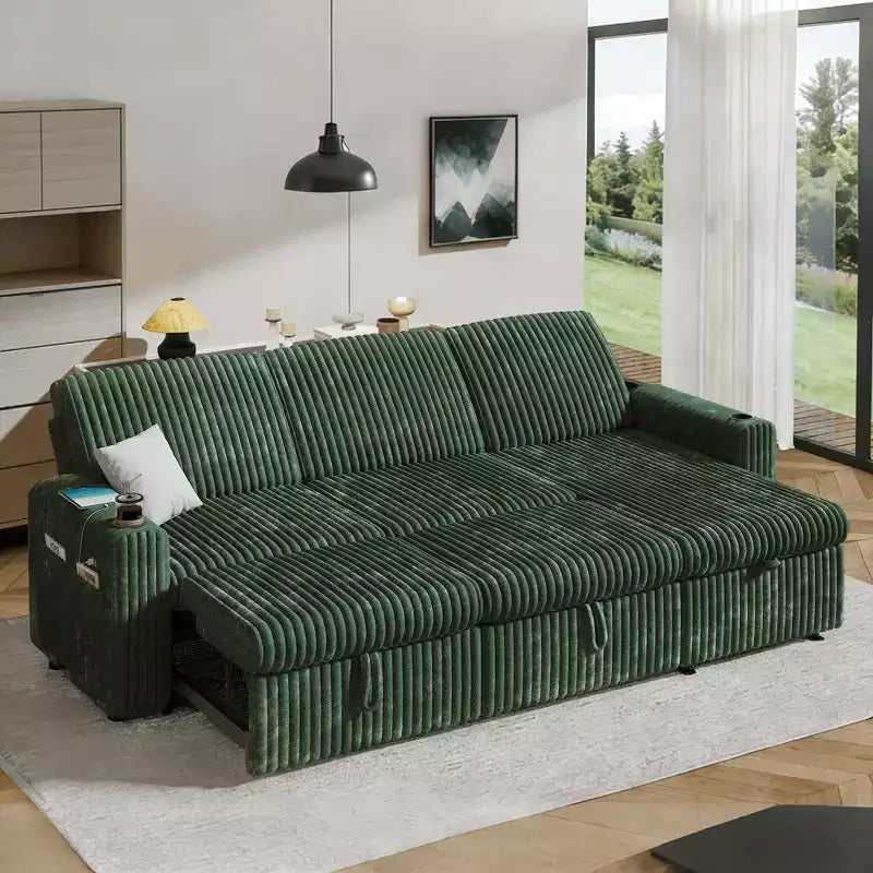 Canapé convertible modulaire Dyonery avec lit escamotable, convertible avec méridienne de rangement et poche latérale, pour salon ou appartement
