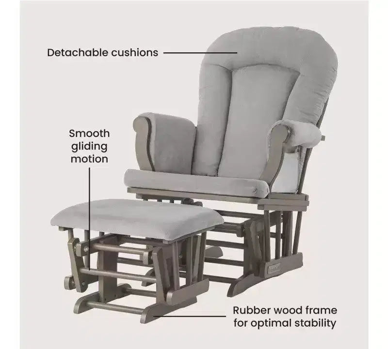 Ensemble fauteuil à bascule et pouf Child Craft Cozy Glider, coussin rembourré avec poches de rangement pratiques, base et cadre en bois massif