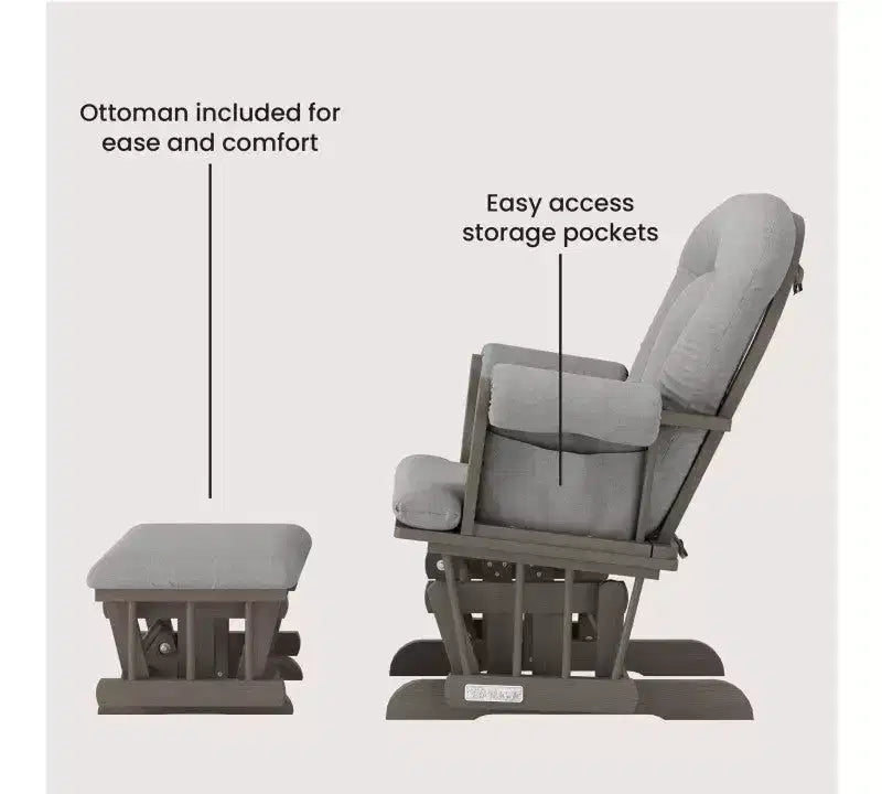 Ensemble fauteuil à bascule et pouf Child Craft Cozy Glider, coussin rembourré avec poches de rangement pratiques, base et cadre en bois massif